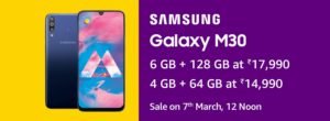 Samsung galaxy m30 sales start from 7th March 2019